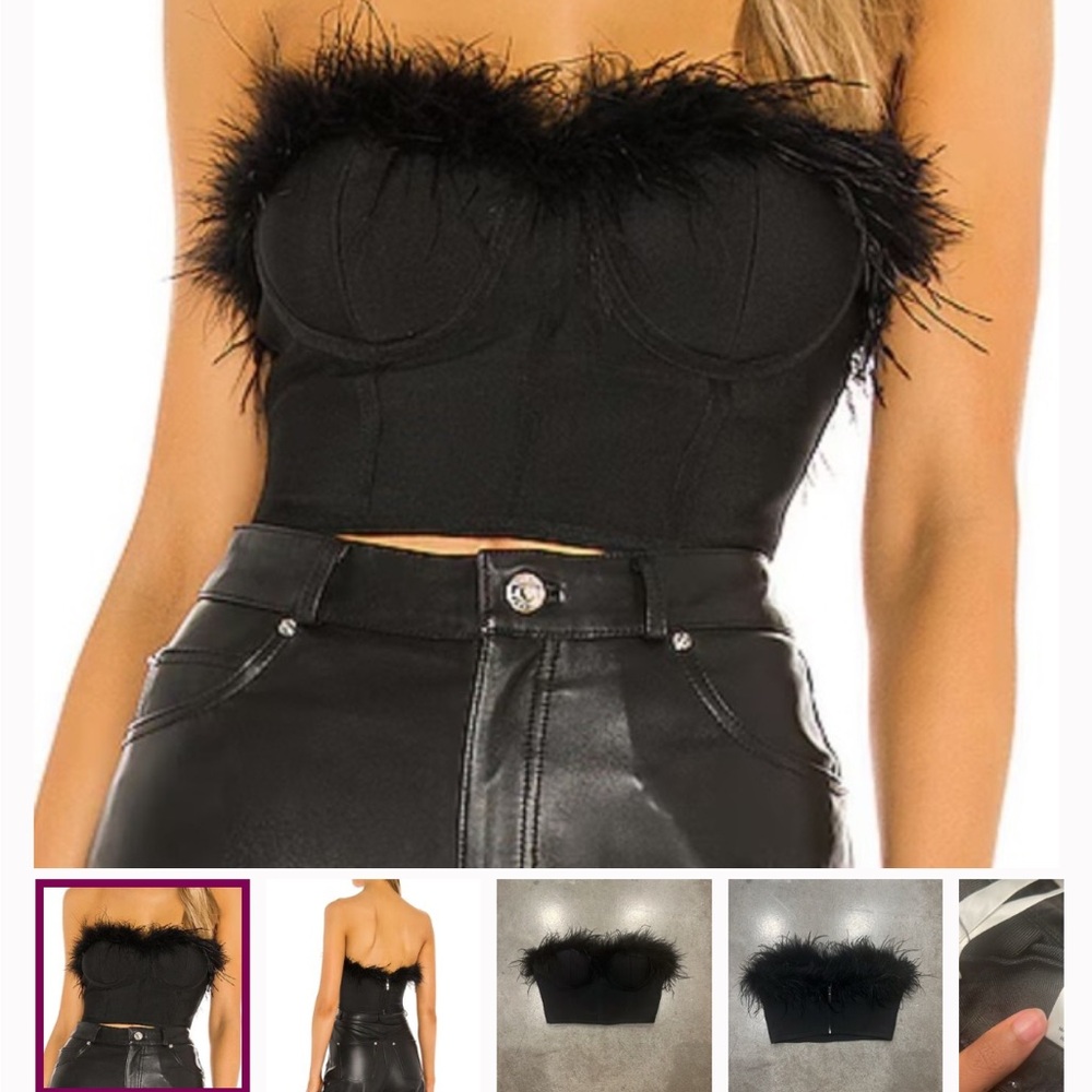 Superdown Black Strapless Feather Top - image 2